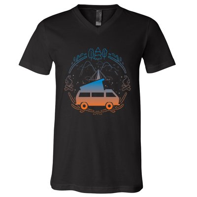 Van Life Design Vanagon Van Bus Dipper Campfire V-Neck T-Shirt