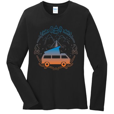 Van Life Design Vanagon Van Bus Dipper Campfire Ladies Long Sleeve Shirt