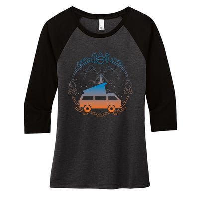 Van Life Design Vanagon Van Bus Dipper Campfire Women's Tri-Blend 3/4-Sleeve Raglan Shirt