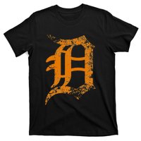 Vintage Letter D Detroit Michigan 313 Area Code Orange T-Shirt