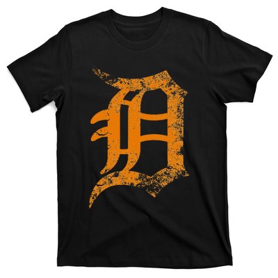 Vintage Letter D Detroit Michigan 313 Area Code Orange T-Shirt