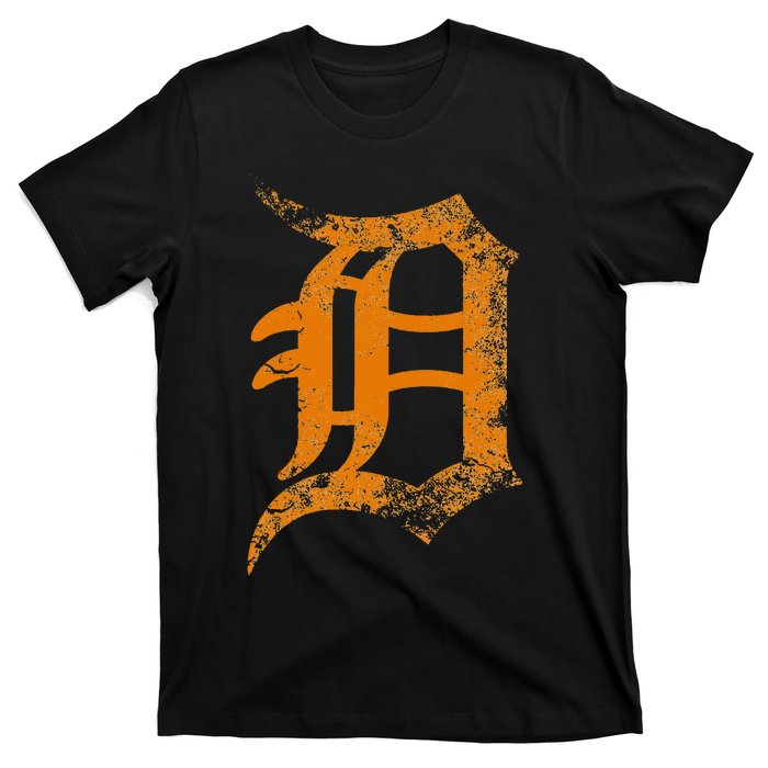 Vintage Letter D Detroit Michigan 313 Area Code Orange T-Shirt