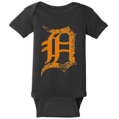 Vintage Letter D Detroit Michigan 313 Area Code Orange Baby Bodysuit