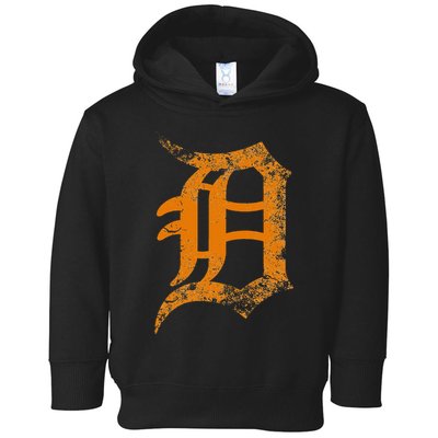 Vintage Letter D Detroit Michigan 313 Area Code Orange Toddler Hoodie