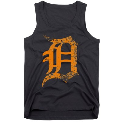 Vintage Letter D Detroit Michigan 313 Area Code Orange Tank Top