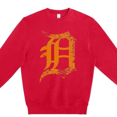 Vintage Letter D Detroit Michigan 313 Area Code Orange Premium Crewneck Sweatshirt