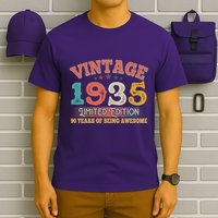 Vintage Limited Edition 1935 90 Years Of Being Awesome Birthday T-Shirt