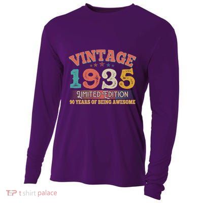 Vintage Limited Edition 1935 90 Years Of Being Awesome Birthday Cooling Performance Long Sleeve Crew