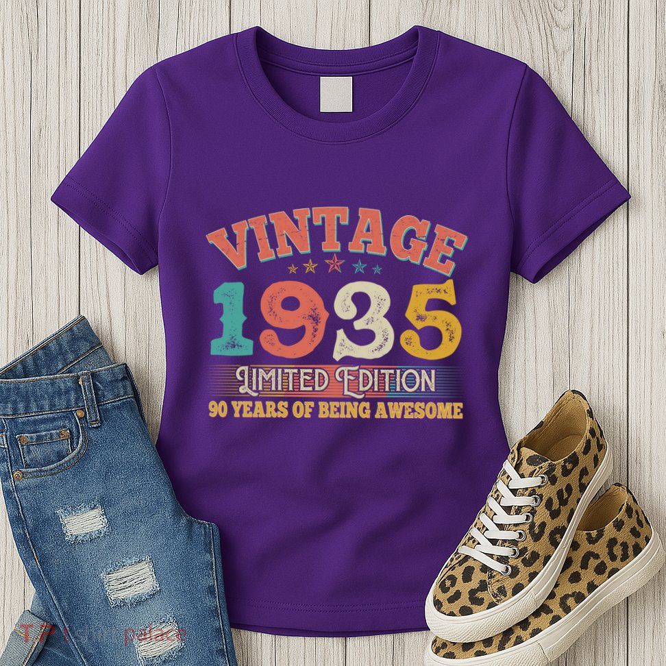 Vintage Limited Edition 1935 90 Years Of Being Awesome Birthday Women's T-Shirt