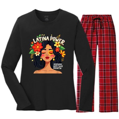 Vibrant Latina Empowerment Hispanic Heritage Month Women's Long Sleeve Flannel Pajama Set 