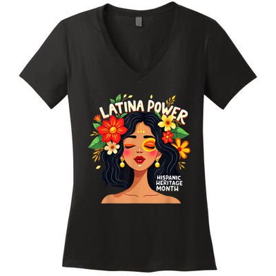 Vibrant Latina Empowerment Hispanic Heritage Month Women's V-Neck T-Shirt