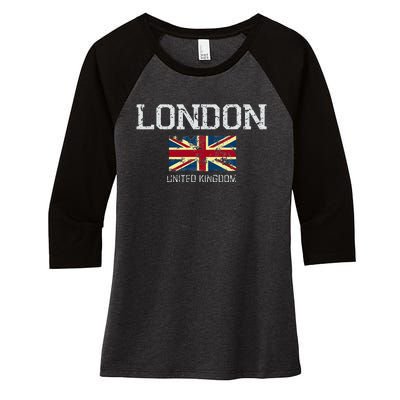 Vintage London England United Kingdom Souvenir Women's Tri-Blend 3/4-Sleeve Raglan Shirt