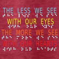 Vintage Less Eyes More Heart Impaired Dots Braille Womens T-Shirt