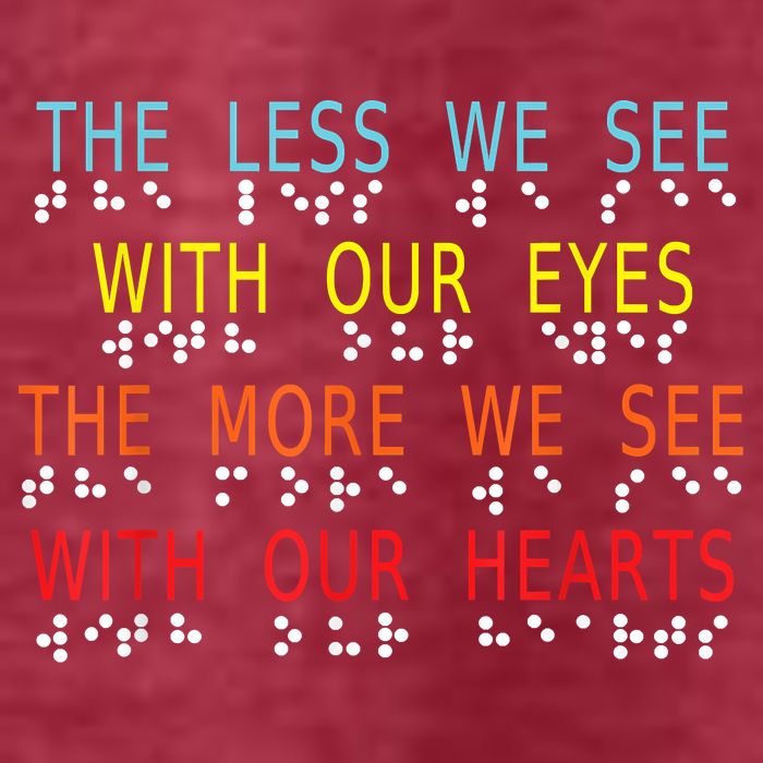 Vintage Less Eyes More Heart Impaired Dots Braille Womens T-Shirt