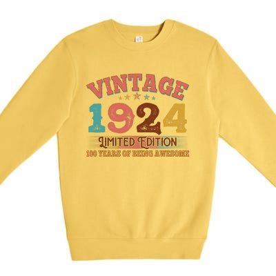 Vintage Limited Edition 1924 100 Years Of Being Awesome Birthday Premium Crewneck Sweatshirt