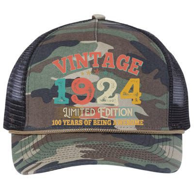 Vintage Limited Edition 1924 100 Years Of Being Awesome Birthday Retro Rope Trucker Hat Cap