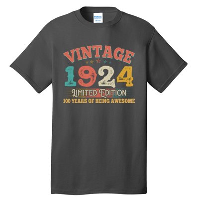 Vintage Limited Edition 1924 100 Years Of Being Awesome Birthday Tall T-Shirt