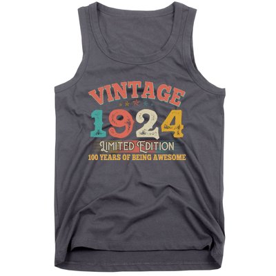 Vintage Limited Edition 1924 100 Years Of Being Awesome Birthday Tank Top