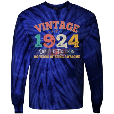 Vintage Limited Edition 1924 100 Years Of Being Awesome Birthday Tie-Dye Long Sleeve Shirt