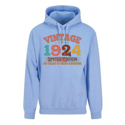 Vintage Limited Edition 1924 100 Years Of Being Awesome Birthday Unisex Surf Hoodie