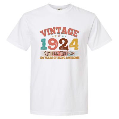 Vintage Limited Edition 1924 100 Years Of Being Awesome Birthday Garment-Dyed Heavyweight T-Shirt