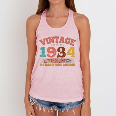 Vintage Limited Edition 1934 90 Years Of Being Awesome Birthday Women's Knotted Racerback Tank