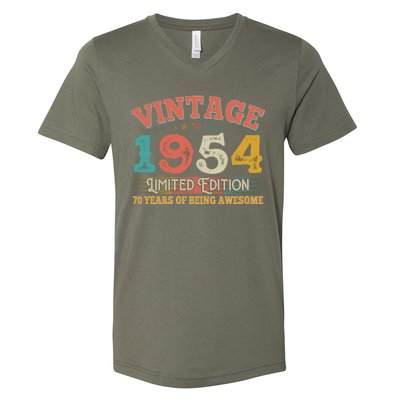 Vintage Limited Edition 1954 70 Years Of Being Awesome Birthday V-Neck T-Shirt