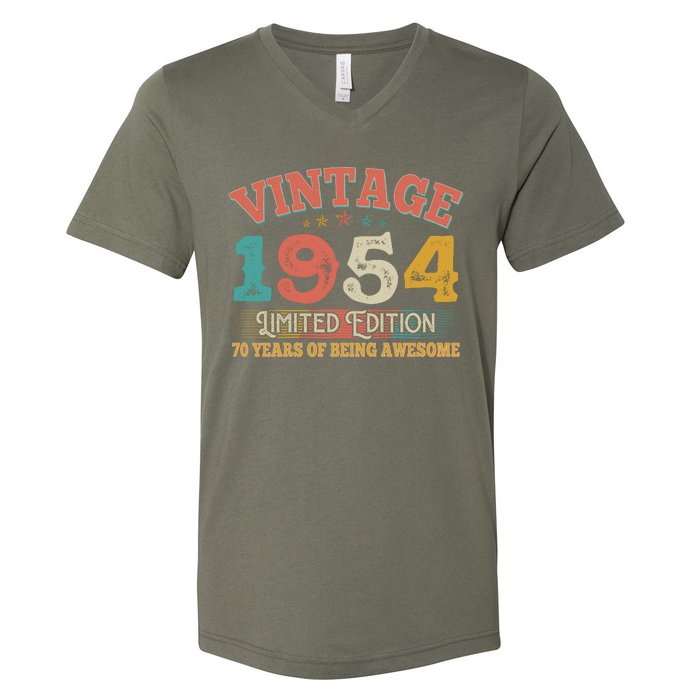 Vintage Limited Edition 1954 70 Years Of Being Awesome Birthday V-Neck T-Shirt