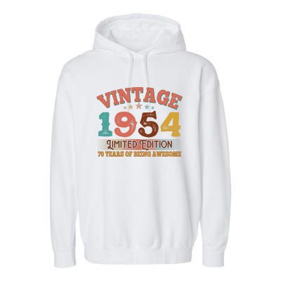 Vintage Limited Edition 1954 70 Years Of Being Awesome Birthday Garment-Dyed Fleece Hoodie