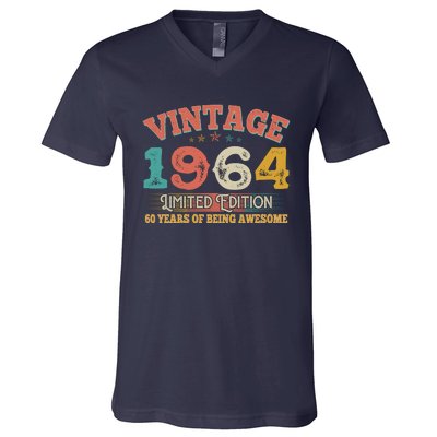 Vintage Limited Edition 1964 60 Years Of Being Awesome Birthday V-Neck T-Shirt