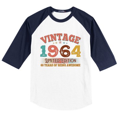 Vintage Limited Edition 1964 60 Years Of Being Awesome Birthday Baseball Sleeve Shirt