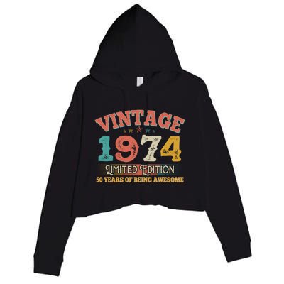 Vintage Limited Edition 1974 50 Years Of Being Awesome Birthday Crop Fleece Hoodie