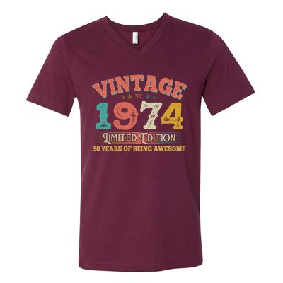 Vintage Limited Edition 1974 50 Years Of Being Awesome Birthday V-Neck T-Shirt