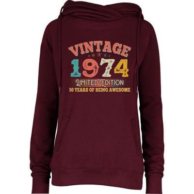 Vintage Limited Edition 1974 50 Years Of Being Awesome Birthday Womens Funnel Neck Pullover Hood