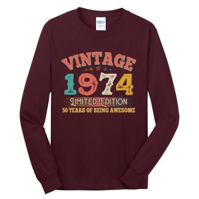 Vintage Limited Edition 1974 50 Years Of Being Awesome Birthday Tall Long Sleeve T-Shirt