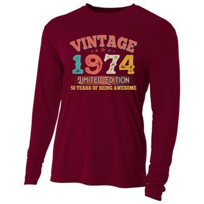 Vintage Limited Edition 1974 50 Years Of Being Awesome Birthday Cooling Performance Long Sleeve Crew