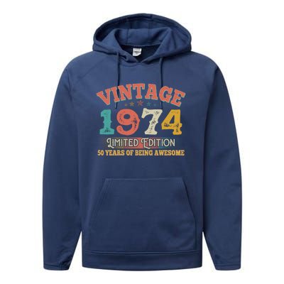 Vintage Limited Edition 1974 50 Years Of Being Awesome Birthday Performance Fleece Hoodie