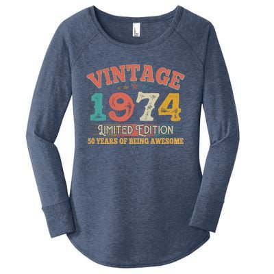 Vintage Limited Edition 1974 50 Years Of Being Awesome Birthday Women's Perfect Tri Tunic Long Sleeve Shirt