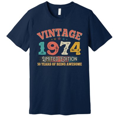 Vintage Limited Edition 1974 50 Years Of Being Awesome Birthday Premium T-Shirt