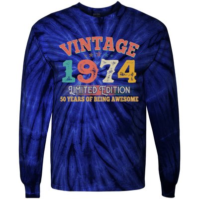 Vintage Limited Edition 1974 50 Years Of Being Awesome Birthday Tie-Dye Long Sleeve Shirt