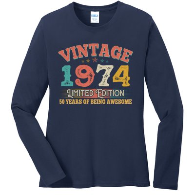 Vintage Limited Edition 1974 50 Years Of Being Awesome Birthday Ladies Long Sleeve Shirt