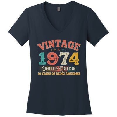 Vintage Limited Edition 1974 50 Years Of Being Awesome Birthday Women's V-Neck T-Shirt