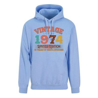 Vintage Limited Edition 1974 50 Years Of Being Awesome Birthday Unisex Surf Hoodie