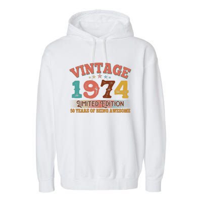 Vintage Limited Edition 1974 50 Years Of Being Awesome Birthday Garment-Dyed Fleece Hoodie