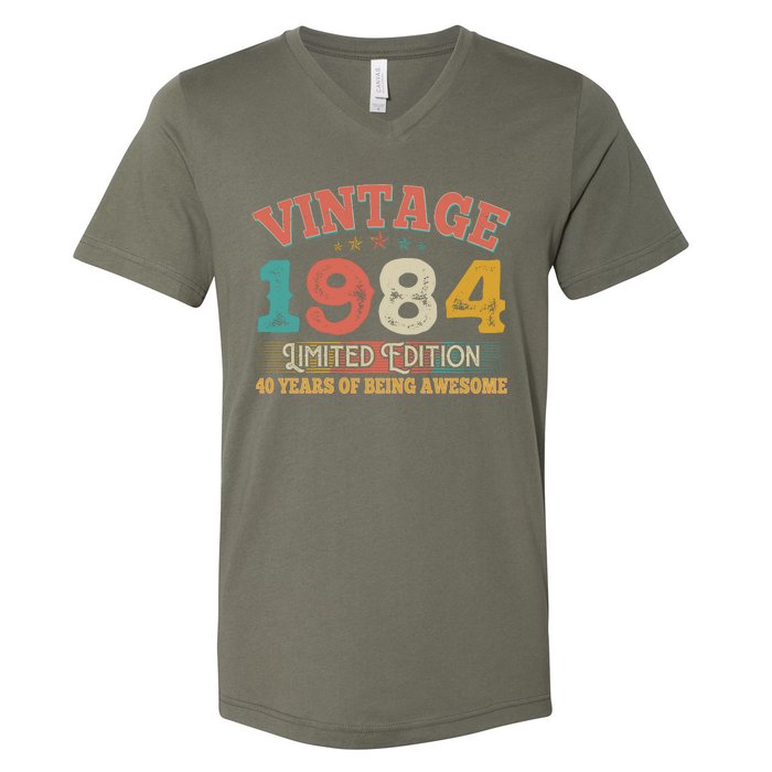 Vintage Limited Edition 1984 40 Years Of Being Awesome Birthday V-Neck T-Shirt