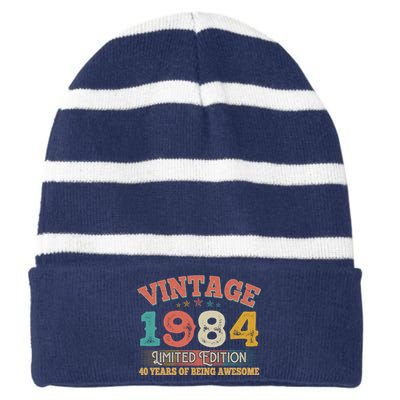 Vintage Limited Edition 1984 40 Years Of Being Awesome Birthday Striped Beanie with Solid Band