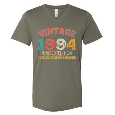 Vintage Limited Edition 1994 30 Years Of Being Awesome Birthday V-Neck T-Shirt