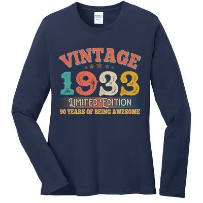 Vintage Limited Edition 1933 90 Years Of Being Awesome Birthday Ladies Long Sleeve Shirt