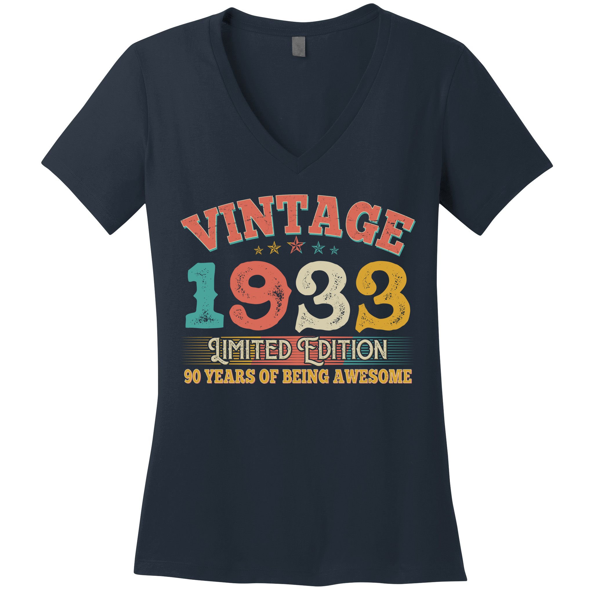 Vintage Limited Edition 1933 90 Years Of Being Awesome Birthday Women's V-Neck T-Shirt