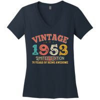 Vintage Limited Edition 1953 70 Years Of Being Awesome Birthday Women's V-Neck T-Shirt